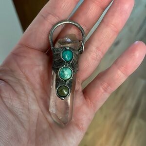 Quartz and turquoise crystal pendant